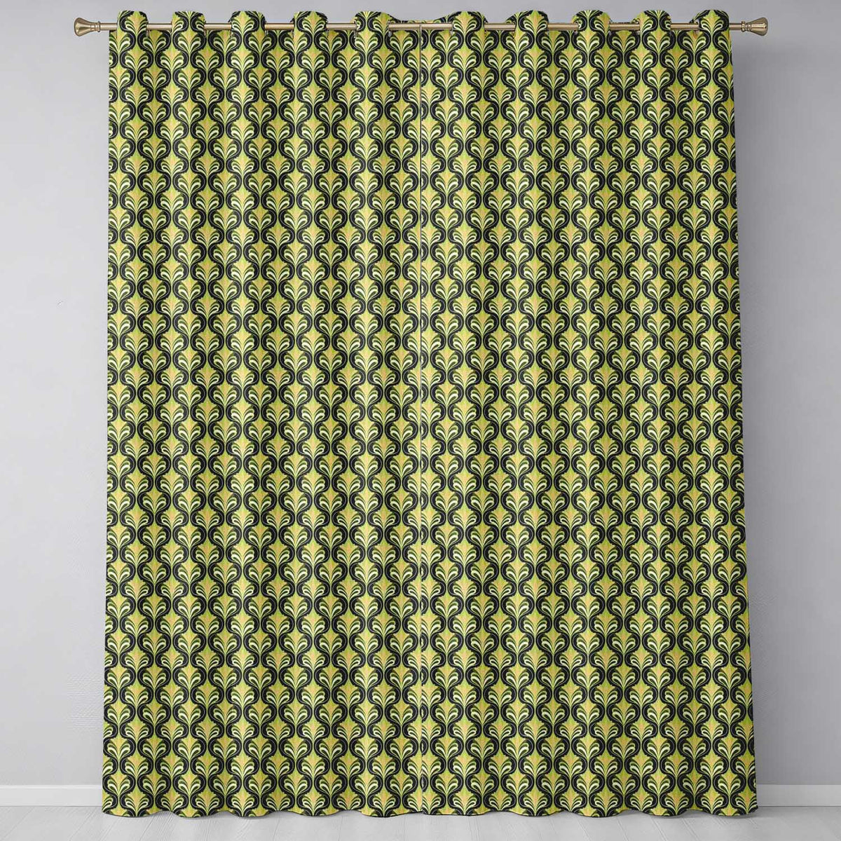 Art Nouveau Inspired Green Ornamental Leaf Seamless Pattern Vintage Style  Readymade Eyelet Ring Top Thermal 100% Blackout Curtains