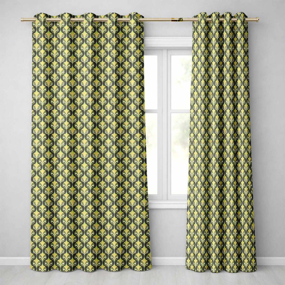 Art Nouveau Inspired Green Ornamental Leaf Seamless Pattern Vintage Style  Readymade Eyelet Ring Top Thermal 100% Blackout Curtains