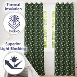 Dark Green Ornate Onion Botanical Pattern Vintage Floral Style  Readymade Eyelet Ring Top Thermal 100% Blackout Curtains