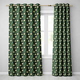 Dark Green Ornate Onion Botanical Pattern Vintage Floral Style  Readymade Eyelet Ring Top Thermal 100% Blackout Curtains