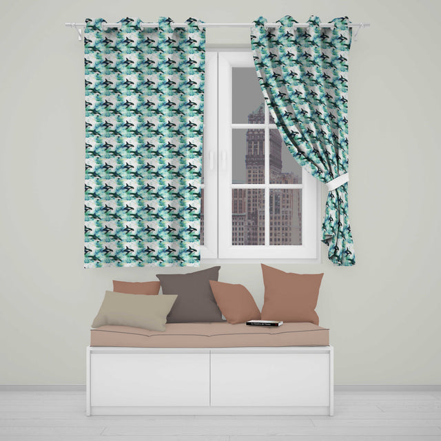 Orca Whale Forest Coastal Seamless Pattern Nature Ocean Fusion Design  Readymade Eyelet Ring Top Thermal 100% Blackout Curtains