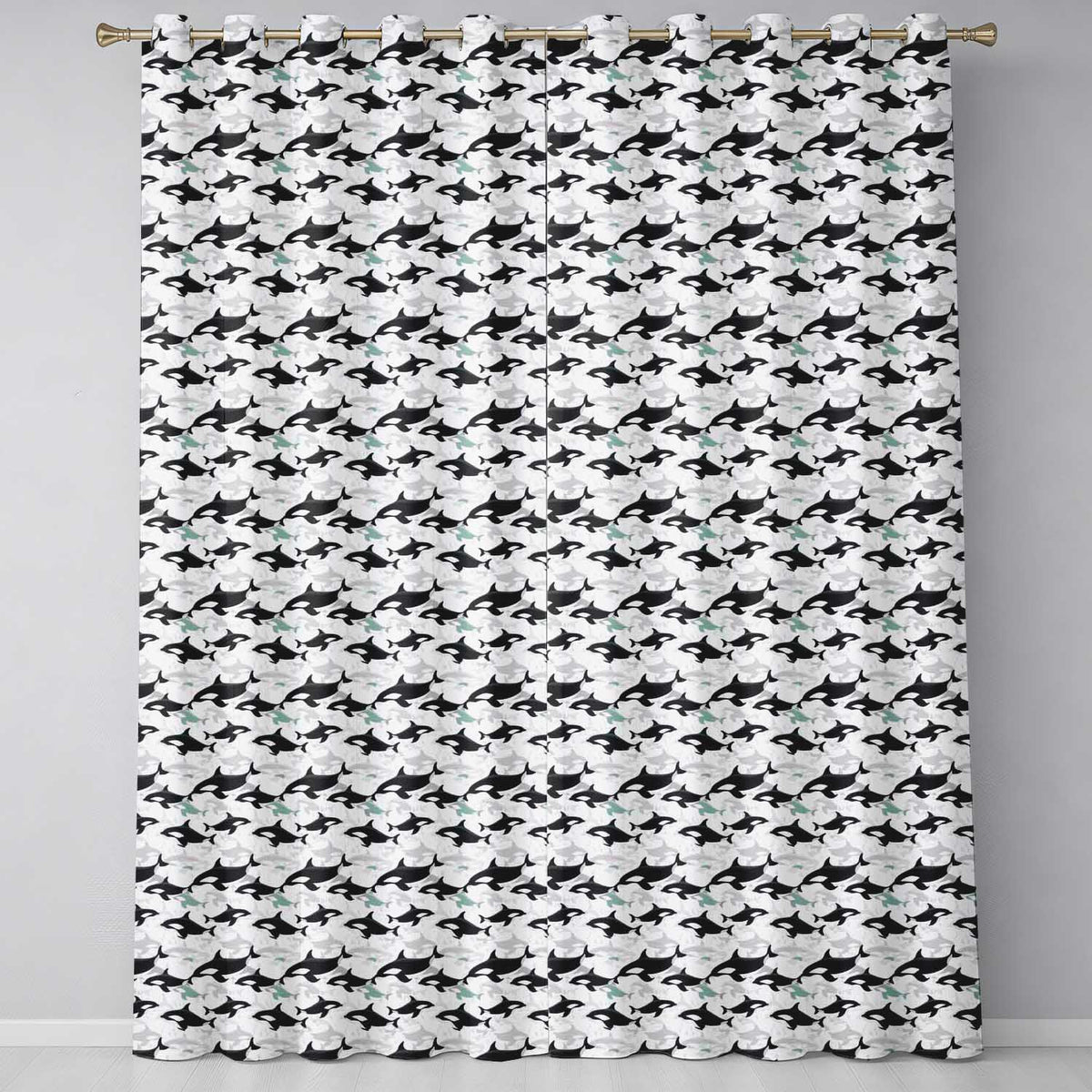 Orca Whale Seamless Pattern Minimal Ocean Marine Design  Readymade Eyelet Ring Top Thermal 100% Blackout Curtains