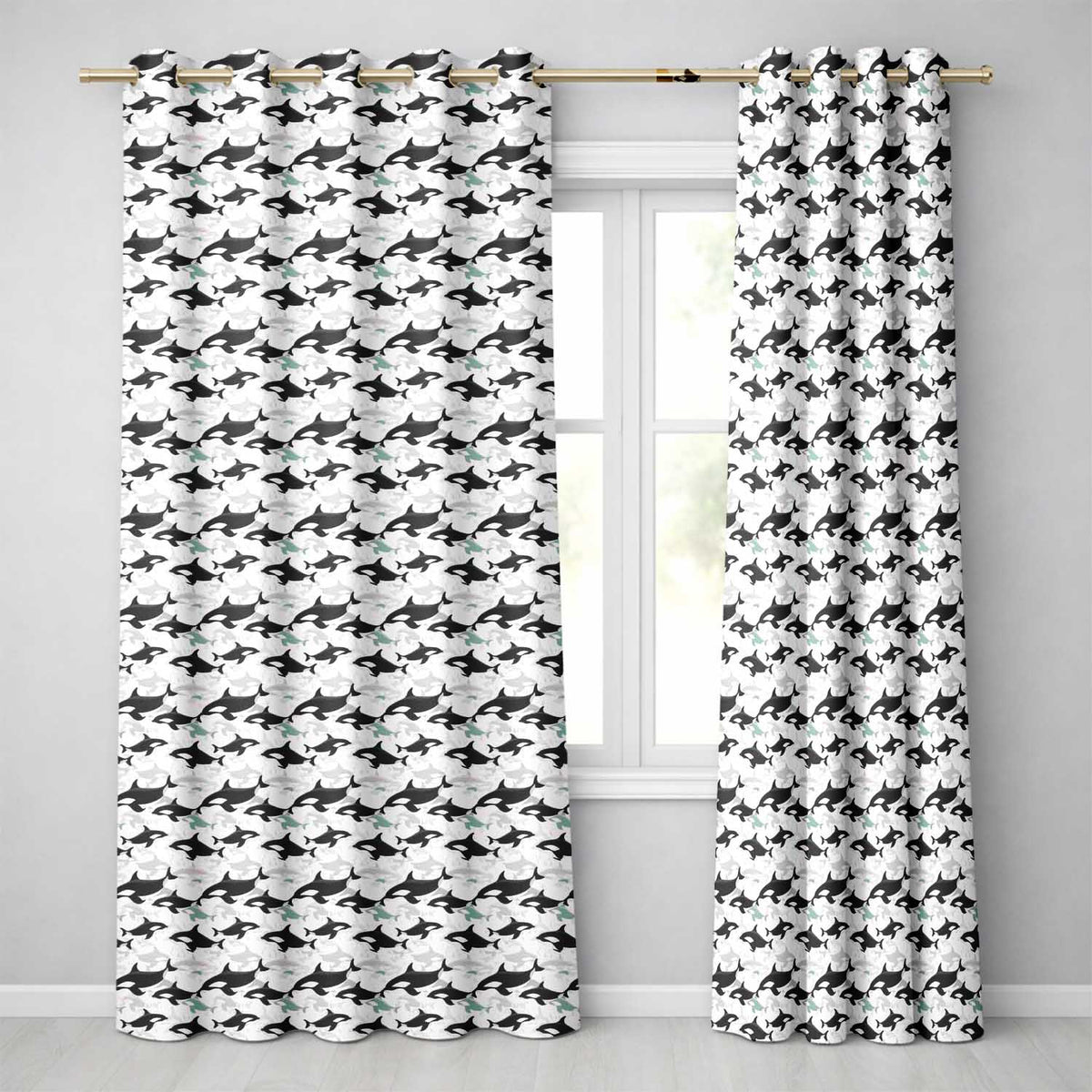 Orca Whale Seamless Pattern Minimal Ocean Marine Design  Readymade Eyelet Ring Top Thermal 100% Blackout Curtains