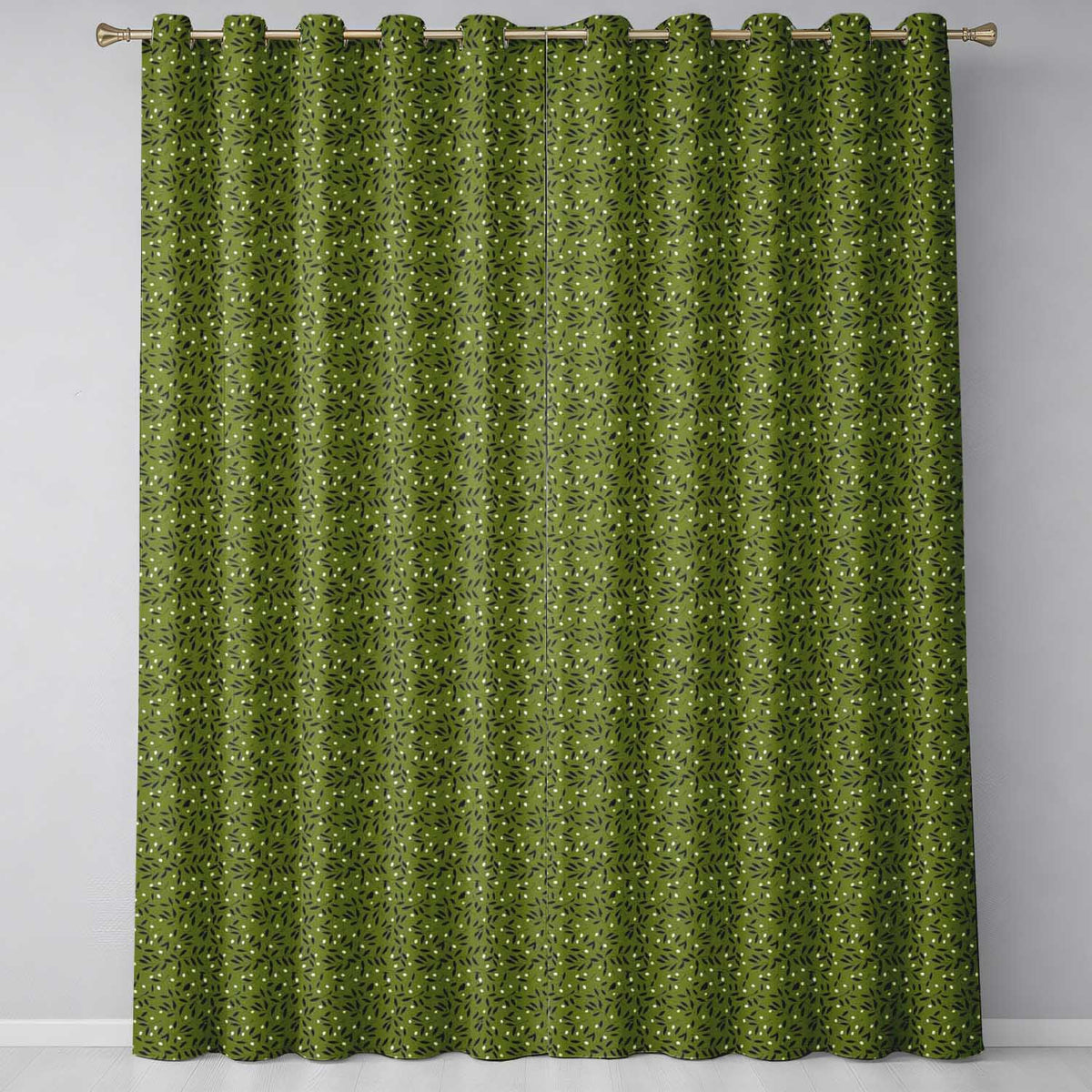 Green Olive Leaf Scatter Seamless Pattern Organic Nature Design  Readymade Eyelet Ring Top Thermal 100% Blackout Curtains