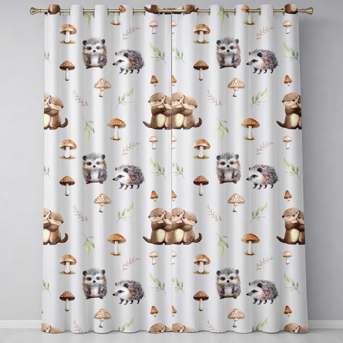 Cute Hedgehog and Mushroom Seamless Pattern Woodland Nursery Design  Readymade Eyelet Ring Top Thermal 100% Blackout Curtains