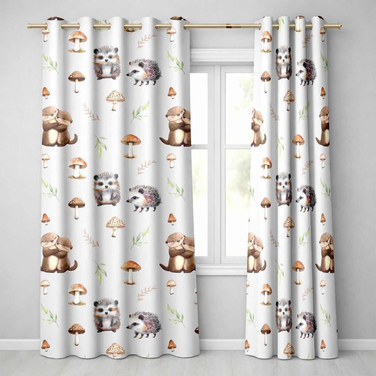 Cute Hedgehog and Mushroom Seamless Pattern Woodland Nursery Design  Readymade Eyelet Ring Top Thermal 100% Blackout Curtains