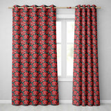 Classic Red Poinsettia Floral Dark Background Christmas Seamless Pattern  Readymade Eyelet Ring Top Thermal 100% Blackout Curtains
