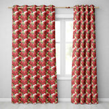 Rich Red Poinsettia on Dark Green Festive Seamless Pattern  Readymade Eyelet Ring Top Thermal 100% Blackout Curtains