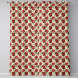 Vintage Poinsettia Floral   Cream Background Christmas Botanical Print  Readymade Eyelet Ring Top Thermal 100% Blackout Curtains