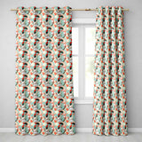 Abstract Mid Century Modern Organic Shapes Teal Coral  Seamless Pattern  Readymade Eyelet Ring Top Thermal 100% Blackout Curtains