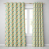 Whimsical  Abstract Birds and Shapes   Teal Orange Mid Century Style  Readymade Eyelet Ring Top Thermal 100% Blackout Curtains