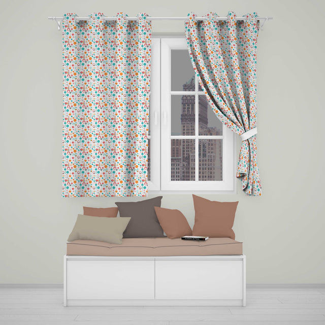 Mid Century Modern Geometric Circles and Lines    Colour Palette  Readymade Eyelet Ring Top Thermal 100% Blackout Curtains