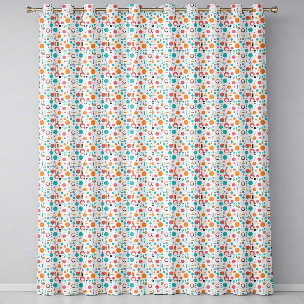 Mid Century Modern Geometric Circles and Lines    Colour Palette  Readymade Eyelet Ring Top Thermal 100% Blackout Curtains