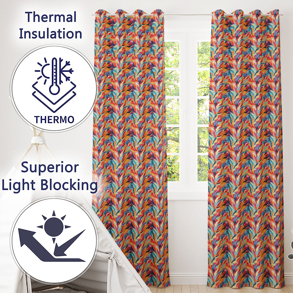 Vibrant Abstract Fluid Paint Pattern Colorful Artistic Seamless Design  Readymade Eyelet Ring Top Thermal 100% Blackout Curtains