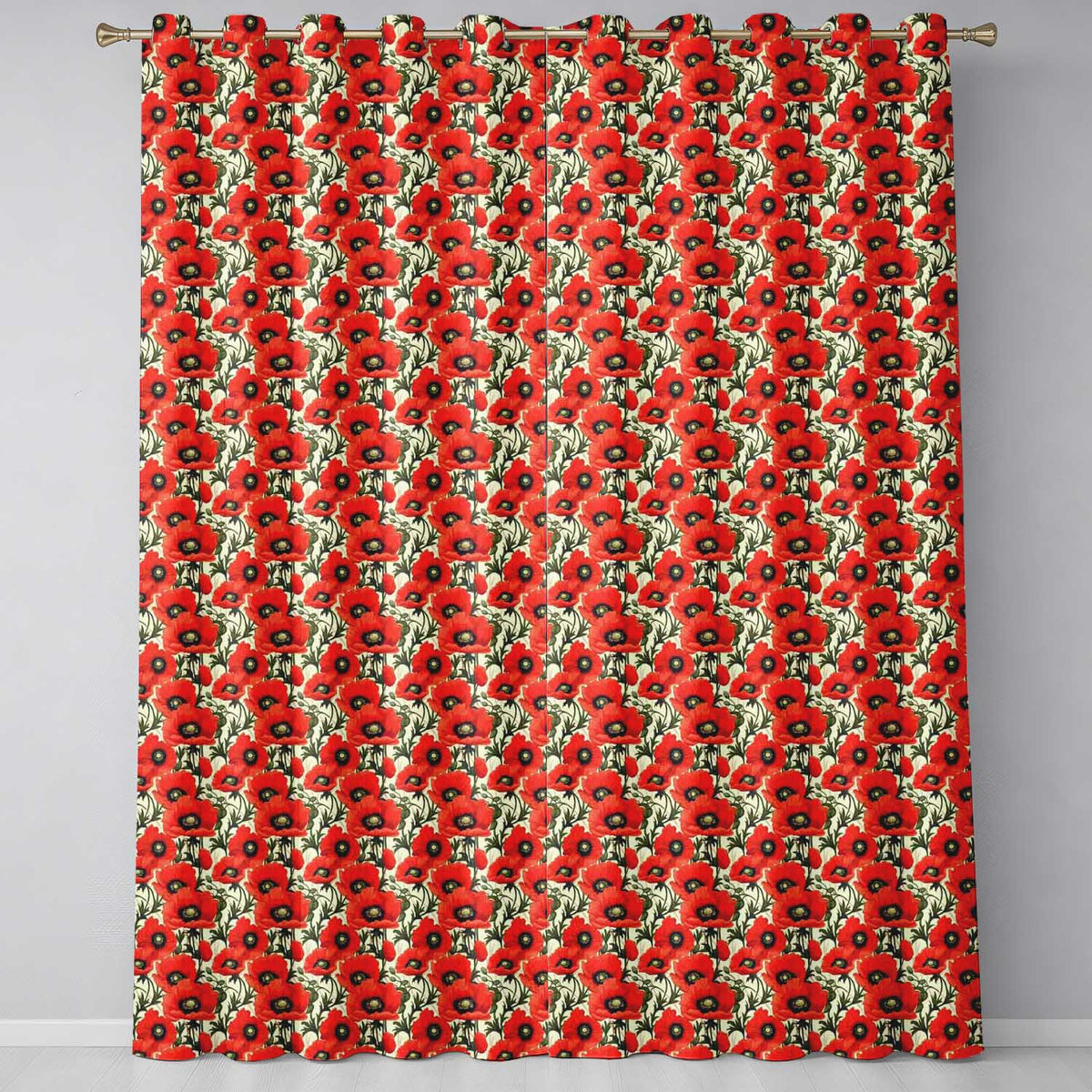 Vintage Poppy Floral Pattern Bold Red Flowers Botanical Seamless Design  Readymade Eyelet Ring Top Thermal 100% Blackout Curtains