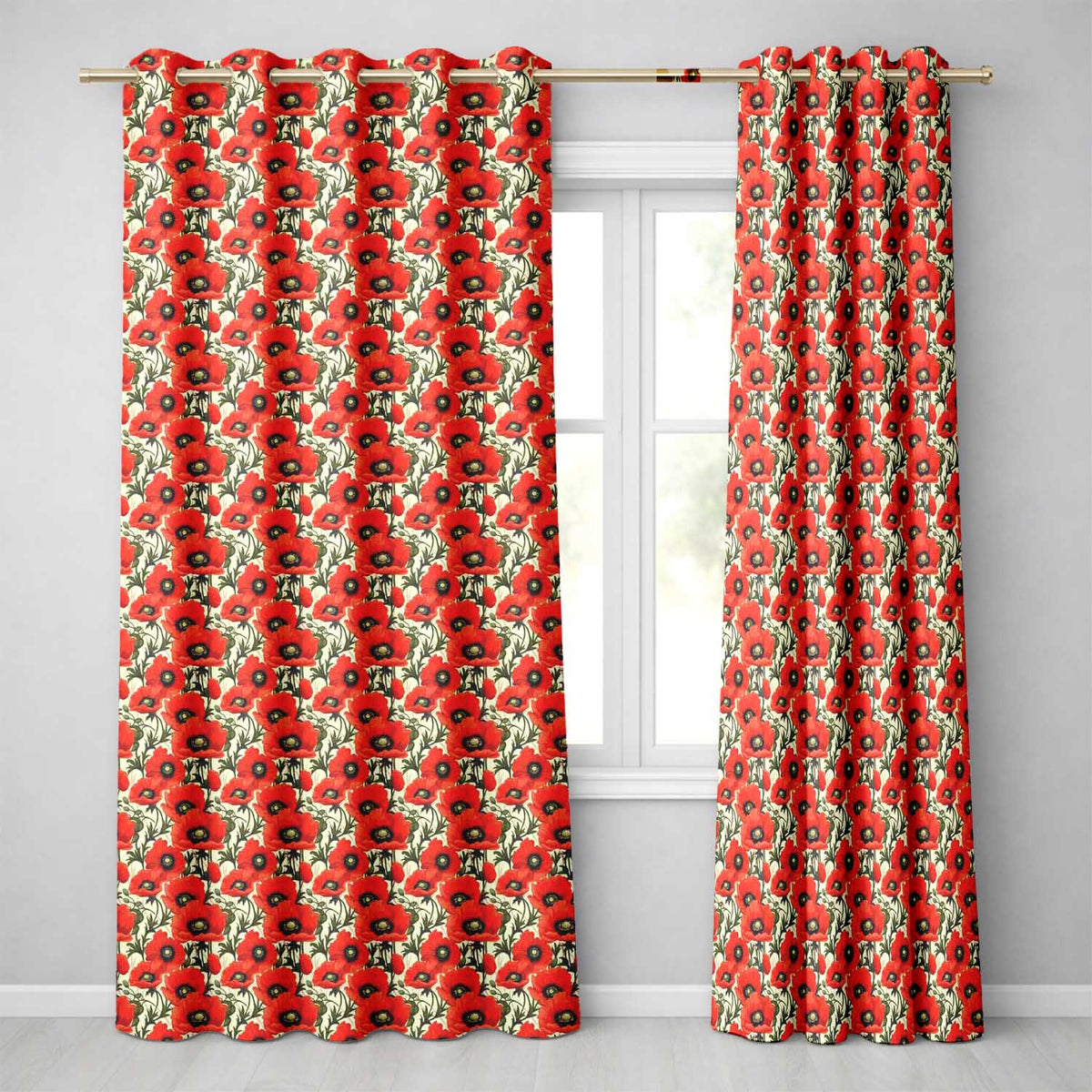 Vintage Poppy Floral Pattern Bold Red Flowers Botanical Seamless Design  Readymade Eyelet Ring Top Thermal 100% Blackout Curtains
