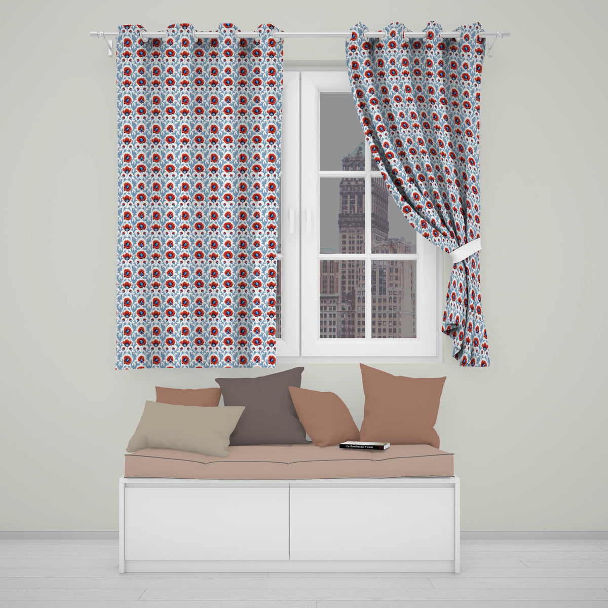 William Morris Style Poppy Floral Pattern Vintage Botanical Seamless Design  Readymade Eyelet Ring Top Thermal 100% Blackout Curtains