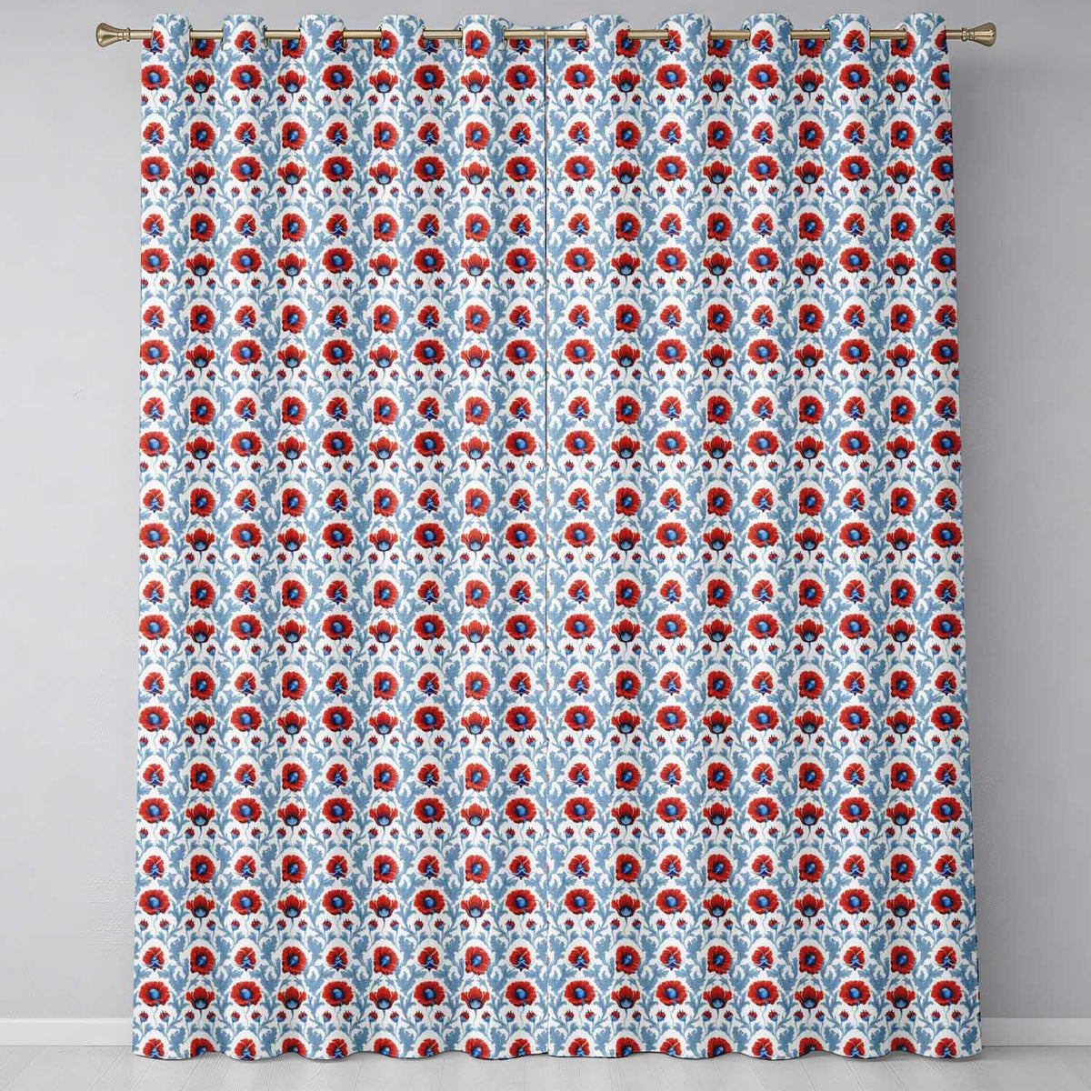 William Morris Style Poppy Floral Pattern Vintage Botanical Seamless Design  Readymade Eyelet Ring Top Thermal 100% Blackout Curtains
