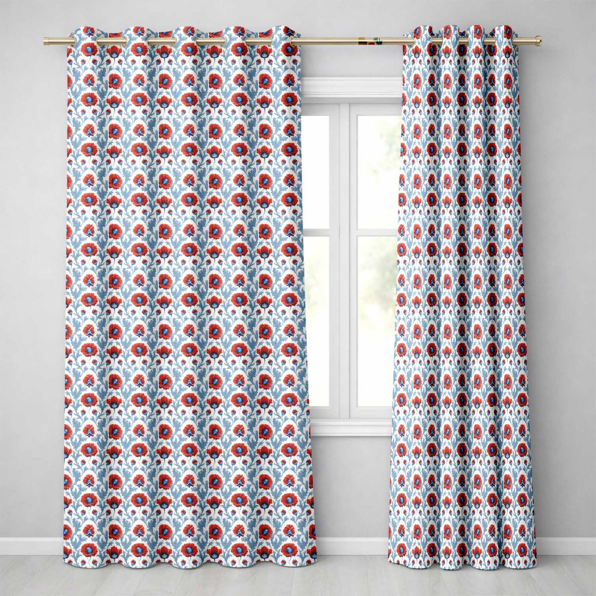 William Morris Style Poppy Floral Pattern Vintage Botanical Seamless Design  Readymade Eyelet Ring Top Thermal 100% Blackout Curtains