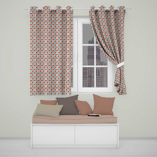 Floral Tile Pattern Red and Blue Geometric Botanical Seamless Design  Readymade Eyelet Ring Top Thermal 100% Blackout Curtains
