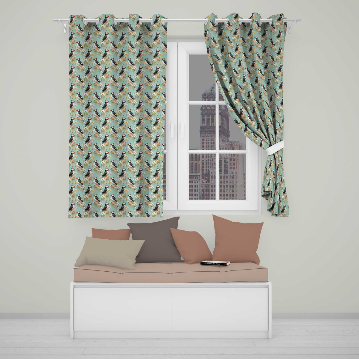 Puffin and Wildflower Garden Pattern Nature Inspired Seamless Design  Readymade Eyelet Ring Top Thermal 100% Blackout Curtains