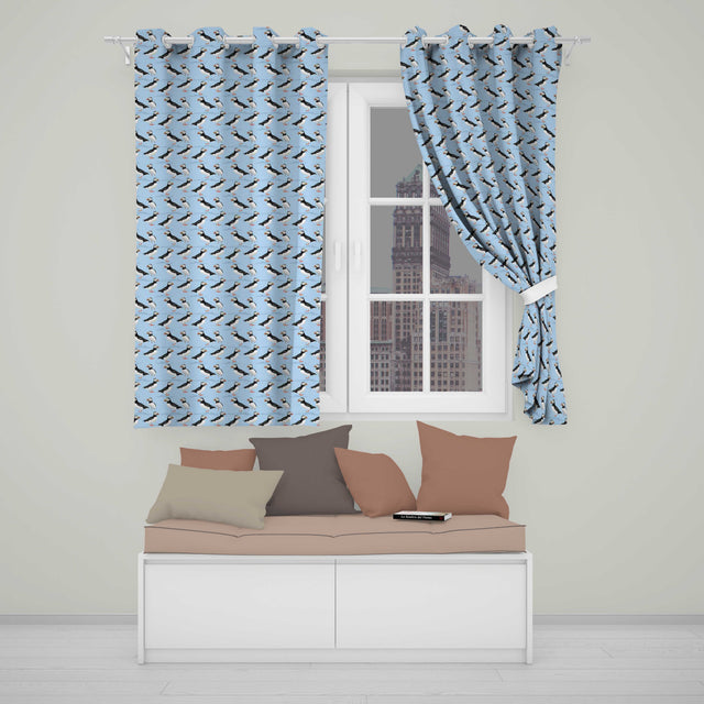 Minimal Puffin Bird Pattern Clean Blue Background Seamless Design  Readymade Eyelet Ring Top Thermal 100% Blackout Curtains