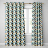 Minimal Puffin Birds with Abstract Waves Seamless Pattern  Readymade Eyelet Ring Top Thermal 100% Blackout Curtains
