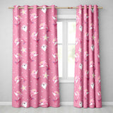 Cute Pink Dolphins and Starfish Seamless Ocean  Pink Polka Dot Background  Readymade Eyelet Ring Top Thermal 100% Blackout Curtains