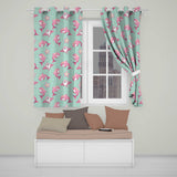 Cute Pink Dolphins and Starfish  Ocean  Mint Green Polka Dot Background  Readymade Eyelet Ring Top Thermal 100% Blackout Curtains