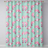 Cute Pink Dolphins and Starfish  Ocean  Mint Green Polka Dot Background  Readymade Eyelet Ring Top Thermal 100% Blackout Curtains