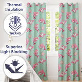Cute Pink Dolphins and Starfish  Ocean  Mint Green Polka Dot Background  Readymade Eyelet Ring Top Thermal 100% Blackout Curtains