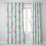 Cute Pink Dolphins and Starfish  Ocean  Mint Green Polka Dot Background  Readymade Eyelet Ring Top Thermal 100% Blackout Curtains
