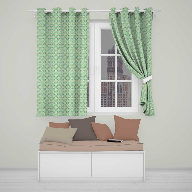 Elegant Green Floral Medallion Seamless Pattern Vintage Botanical Design  Readymade Eyelet Ring Top Thermal 100% Blackout Curtains