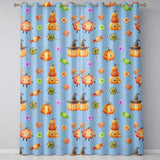 Cute Watercolor Pumpkins and Candy Sweets on Sky Blue Background   Readymade Eyelet Ring Top Thermal 100% Blackout Curtains
