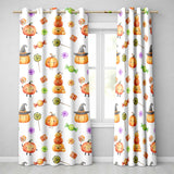 Cute Watercolor Pumpkins and Candy Sweets on Neutral Beige Background   Readymade Eyelet Ring Top Thermal 100% Blackout Curtains