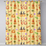 Cute Watercolor Pumpkins and Candy Sweets on Yellow Background   Readymade Eyelet Ring Top Thermal 100% Blackout Curtains