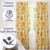 Cute Watercolor Pumpkins and Candy Sweets on Yellow Background   Readymade Eyelet Ring Top Thermal 100% Blackout Curtains