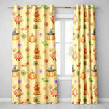 Cute Watercolor Pumpkins and Candy Sweets on Yellow Background   Readymade Eyelet Ring Top Thermal 100% Blackout Curtains