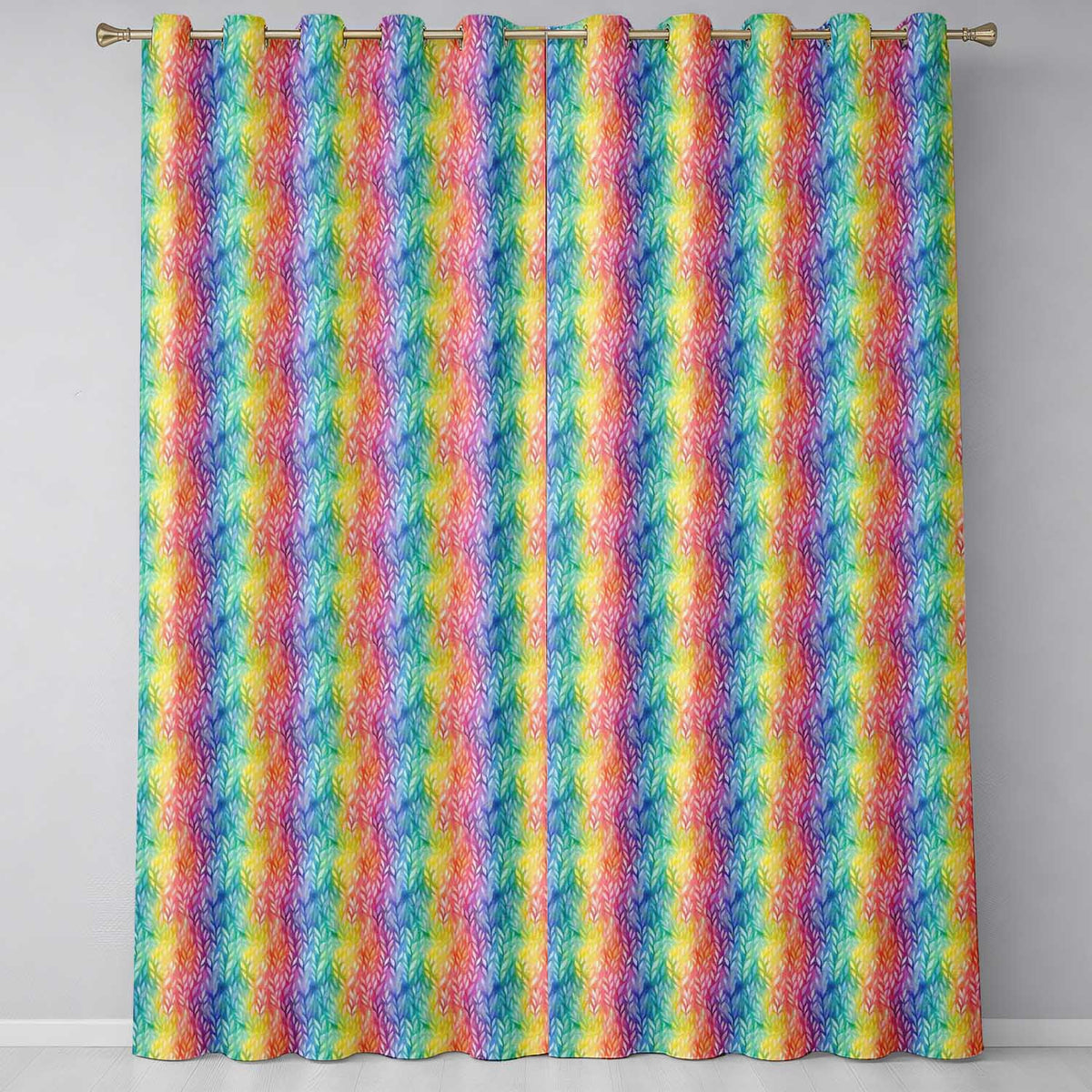 Watercolor Leaf Stripe Rainbow Pattern Seamless Botanical Design  Readymade Eyelet Ring Top Thermal 100% Blackout Curtains