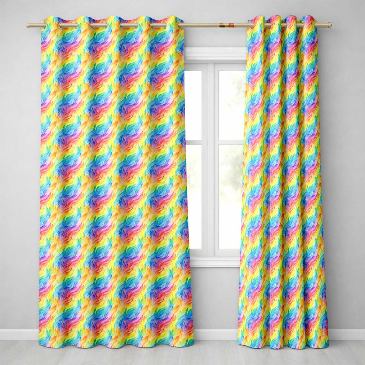 Flowing Rainbow Feather Leaf Texture Seamless Pattern  Readymade Eyelet Ring Top Thermal 100% Blackout Curtains