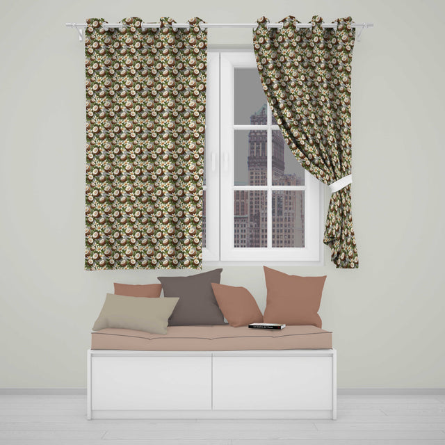 Tropical Coconut Palm Green Background Seamless Pattern  Readymade Eyelet Ring Top Thermal 100% Blackout Curtains
