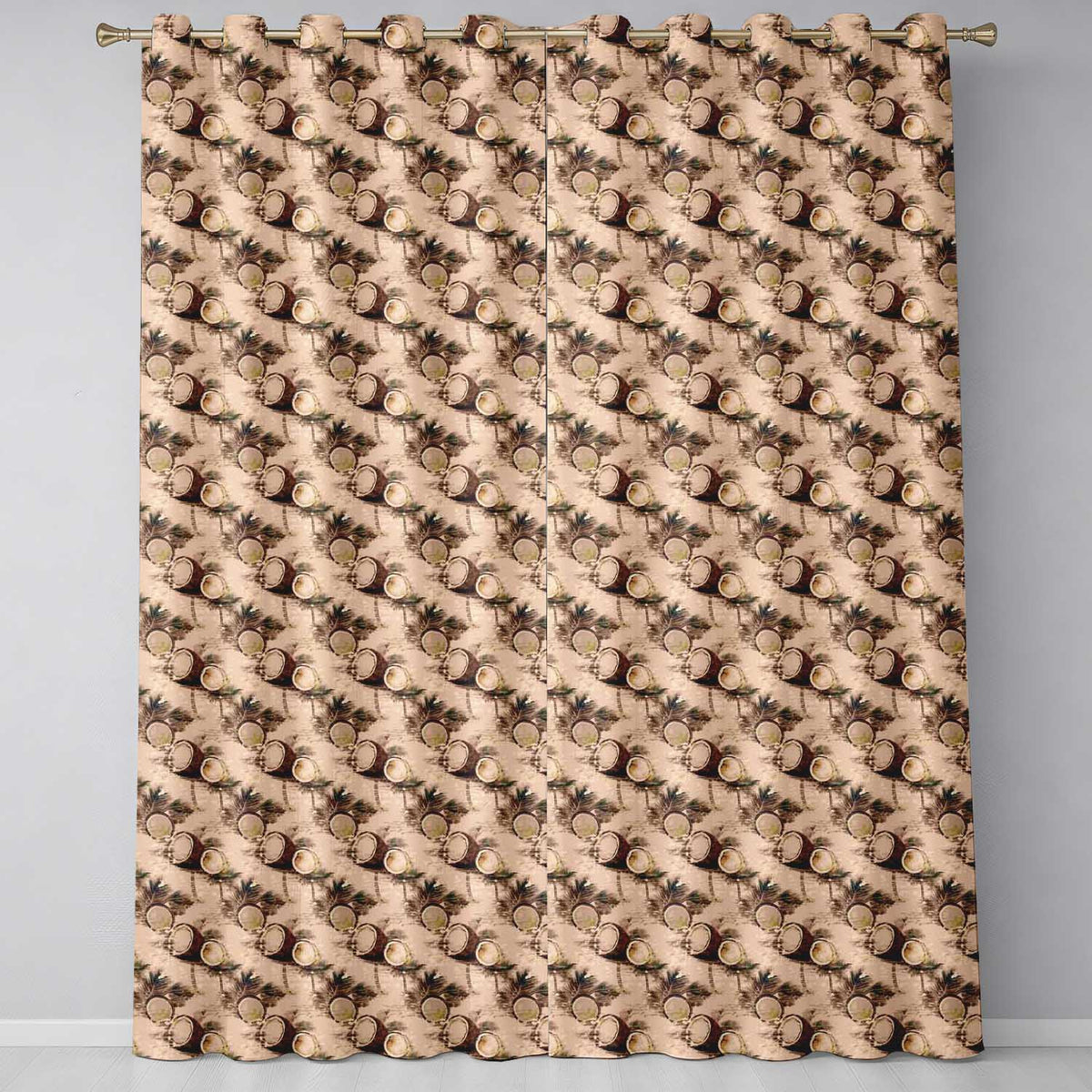 Coconut Palm Vintage Beach Scene Seamless Pattern  Readymade Eyelet Ring Top Thermal 100% Blackout Curtains