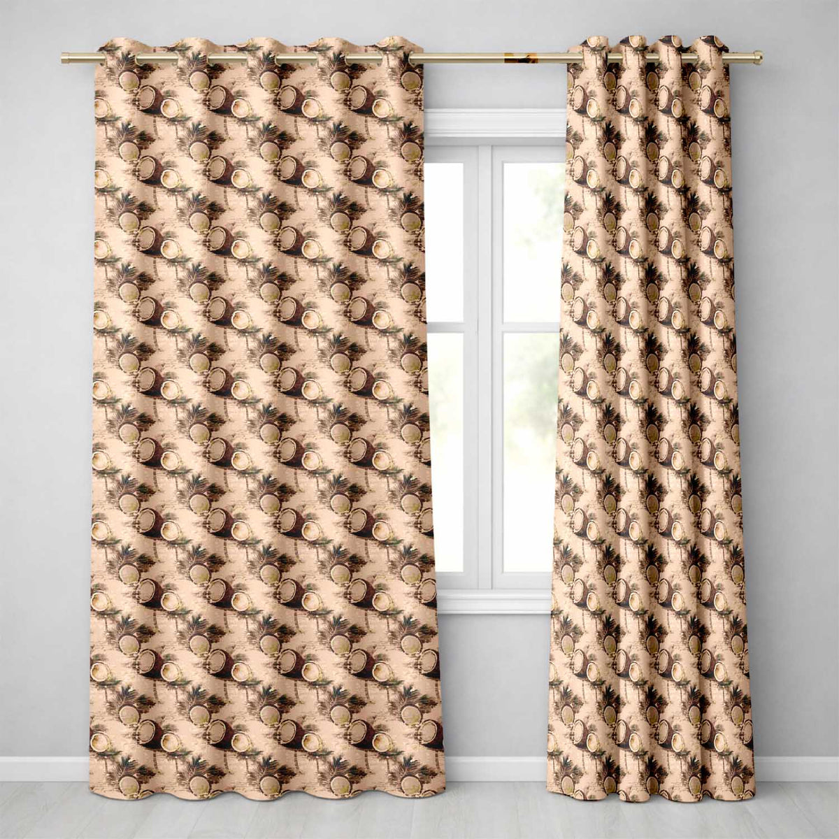 Coconut Palm Vintage Beach Scene Seamless Pattern  Readymade Eyelet Ring Top Thermal 100% Blackout Curtains