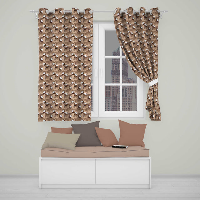 Neutral Coconut and Palm Fronds Hand Drawn Tropical Beige Pattern  Readymade Eyelet Ring Top Thermal 100% Blackout Curtains