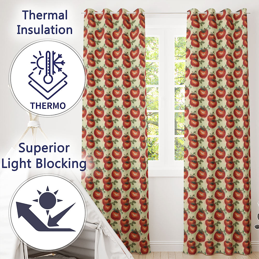 Juicy Red Tomatoes with Vintage Drip Effect on Neutral Background Pattern  Readymade Eyelet Ring Top Thermal 100% Blackout Curtains