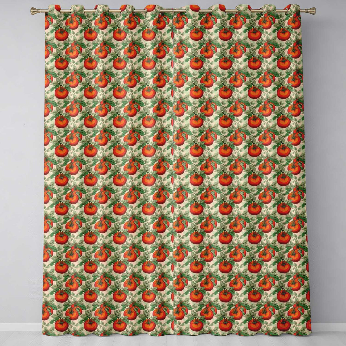 Vintage Red Tomatoes on Vine with Green Leaves Cream Background Seamless  Readymade Eyelet Ring Top Thermal 100% Blackout Curtains