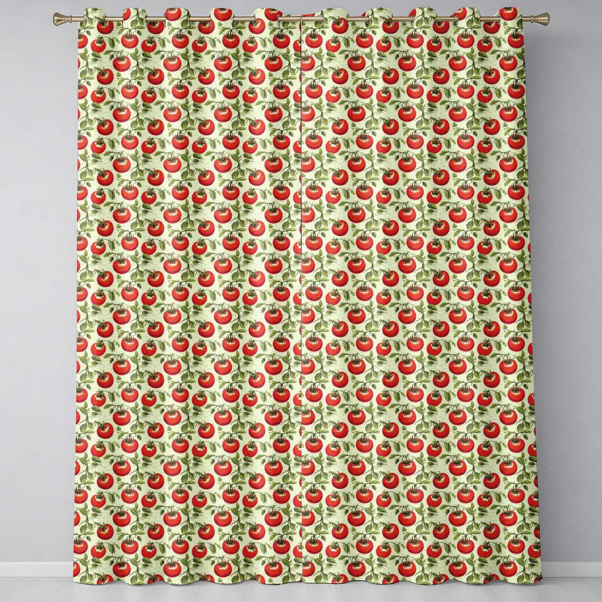 Classic Red Tomatoes with Leaves on Neutral Background Seamless Pattern  Readymade Eyelet Ring Top Thermal 100% Blackout Curtains