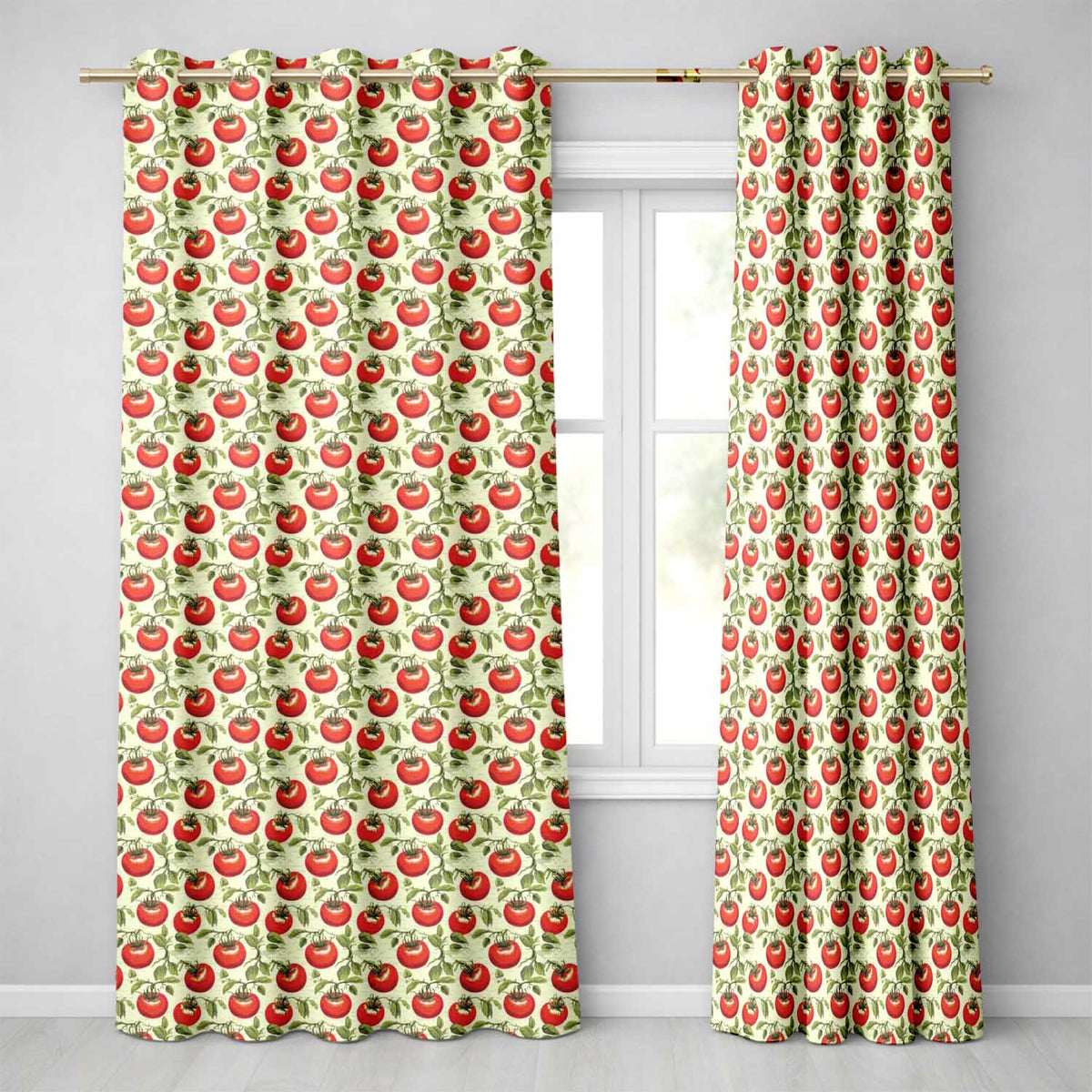 Classic Red Tomatoes with Leaves on Neutral Background Seamless Pattern  Readymade Eyelet Ring Top Thermal 100% Blackout Curtains