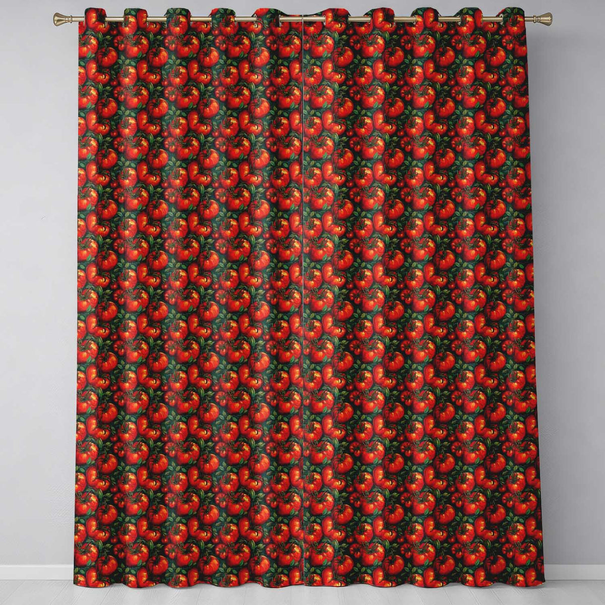 Rich Red Tomatoes on Dark Teal Background Vintage Style Seamless Pattern  Readymade Eyelet Ring Top Thermal 100% Blackout Curtains