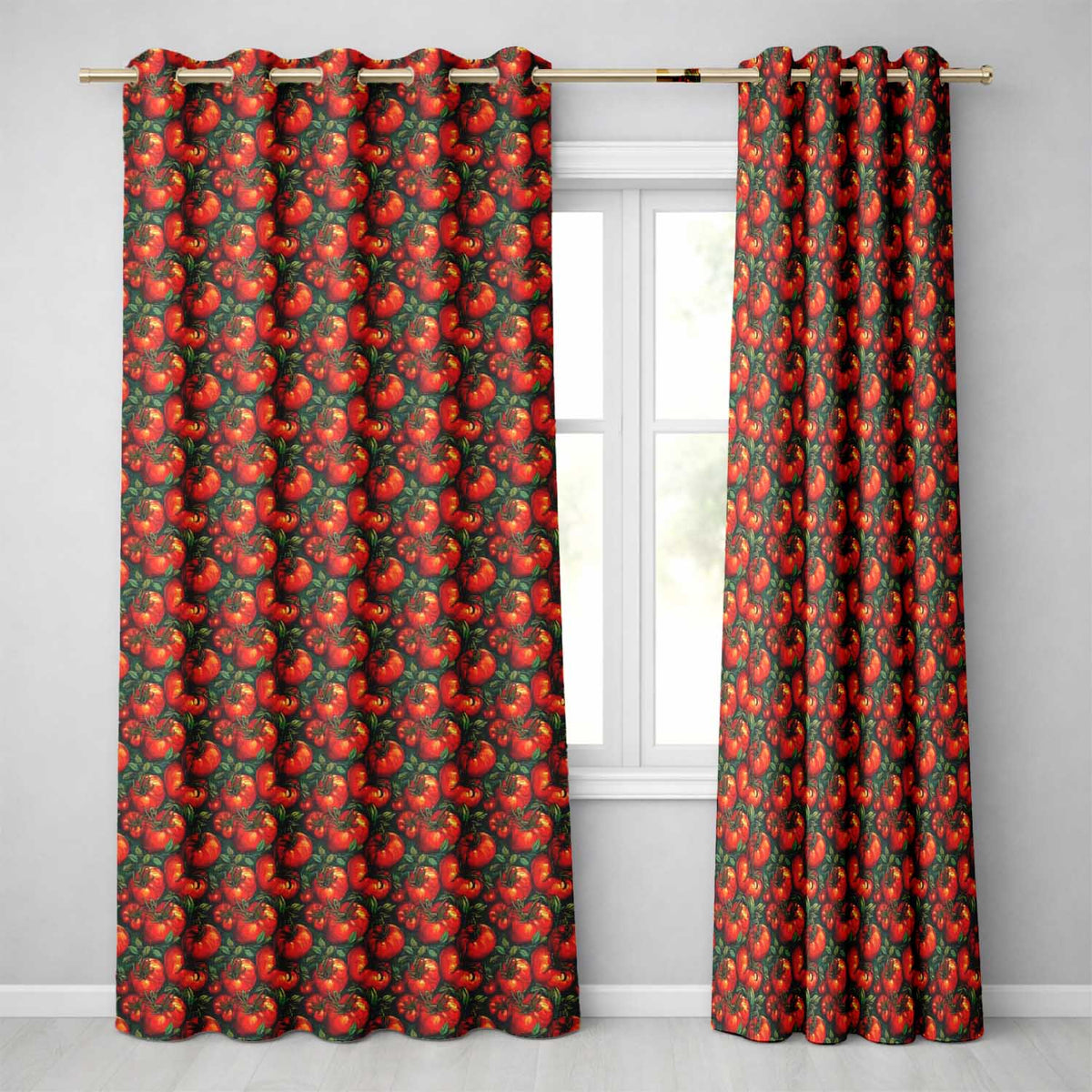 Rich Red Tomatoes on Dark Teal Background Vintage Style Seamless Pattern  Readymade Eyelet Ring Top Thermal 100% Blackout Curtains